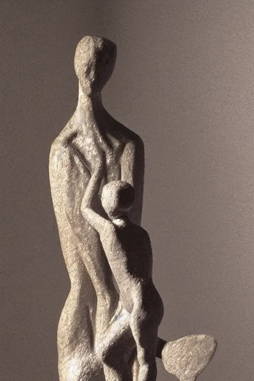Prompt: delicate woman with child statue by giacometti, intricate, highly detailed, hyper realistic, soft shadow