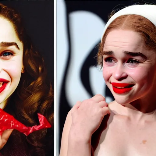 Image similar to emilia clarke mixed with a candy bar, clark bar, candy packaging, disturbing, coherent.,