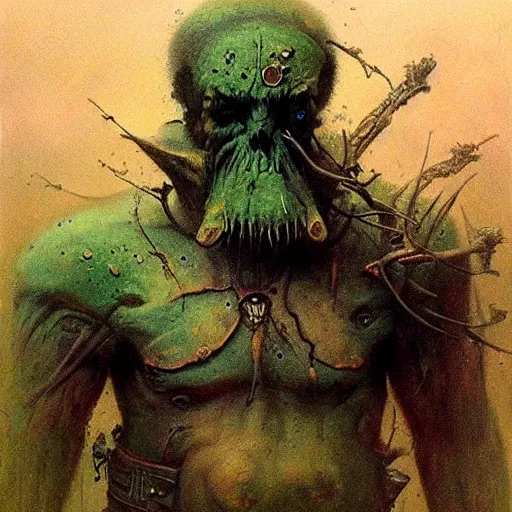 Image similar to warhammer greenskin concept, beksinski