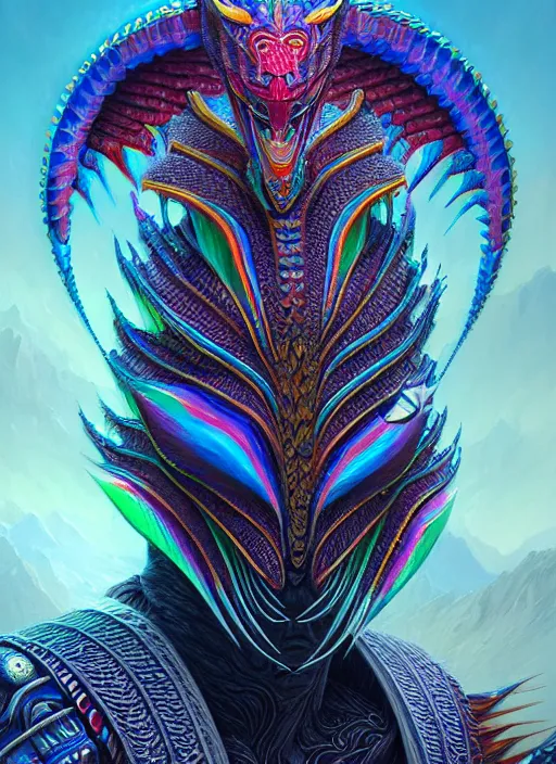 Image similar to hyper detailed ultra sharp quetzalcoatl warrior trance man. trending on artstation, warpaint aesthetic, earthwave, colorful, neon, ornate, intricate, digital painting, concept art, smooth, sharp focus, illustration, art by artgerm and greg rutkowski and h. r. giger, 8 k