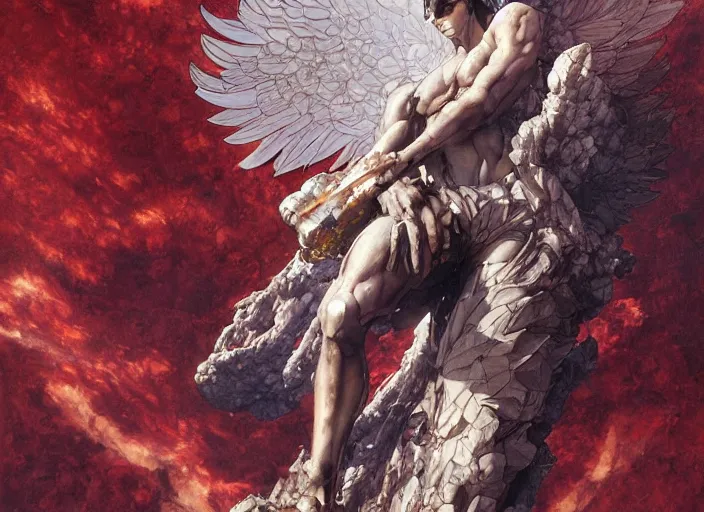 Image similar to monumental angel by yoshitaka amano, katsuhiro otomo, and erik jones, inspired by akira anime, smooth texture, intricate oil painting, high detail illustration, sharp high detail, manga and anime 1 9 9 9