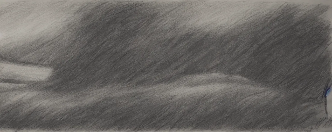 Image similar to charcoal drawing of landscape at sunrise on a scroll