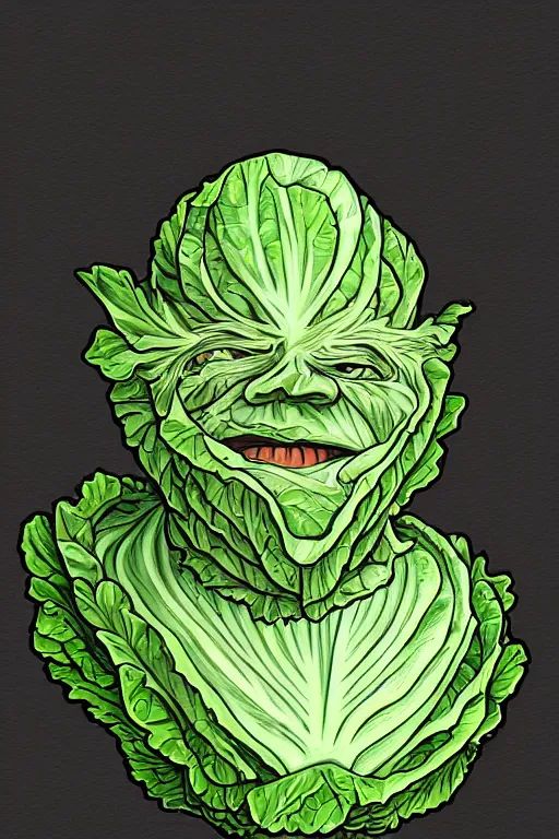 Image similar to cabbage man, symmetrical, highly detailed, digital art, sharp focus, trending on art station, anime art style