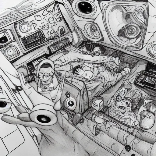 Prompt: Sketch of a lucid dream taking place in space in the style of studio ghibli, astonishing detail, amazing shading, award winning