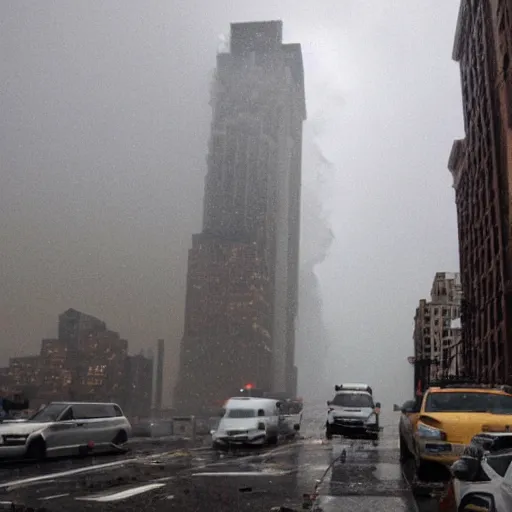 Image similar to new york city during a tornado