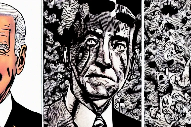 Image similar to Joe Biden lies, people melt, Junji Ito