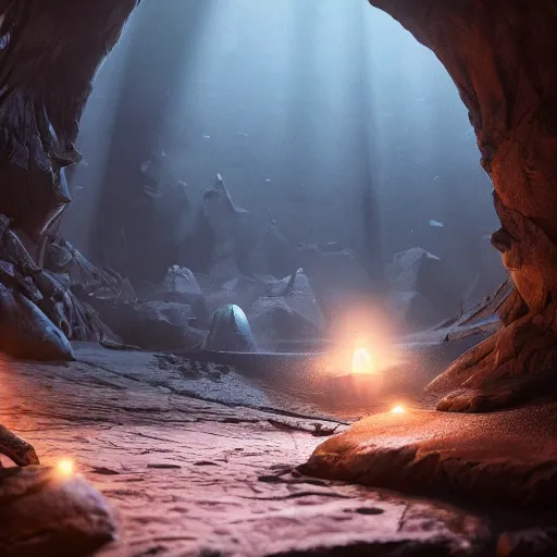 Image similar to book cave, dark, realistic, sci fi, 3 d render, incredible details, highly detailed, photorealistic, disney pixar, smooth, octane render, iridescent, 8 k