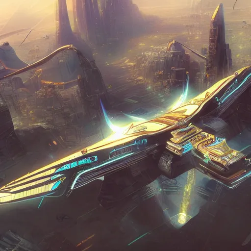 Prompt: an aerial scene of the beautiful intricate epic futuristic cybernetic sphinx in a cyberpunk pharaoh city, floating ships, hyper detailed, cinematic lighting