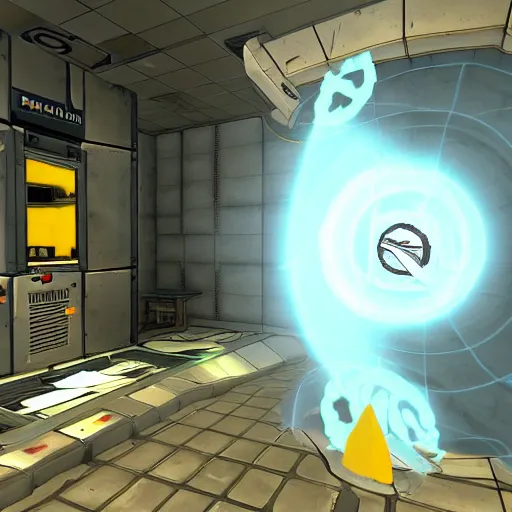 Image similar to test chamber involving pizza in portal 2, in game screenshot