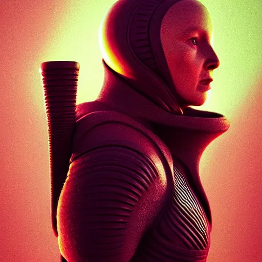 Image similar to colour aesthetic highly detailed photography of characters in action scene, characters with hyperrealistic highly detailed faces. from dune ( 2 0 2 1 ) by alejandro hodorovski and denis villeneuve and gregory crewdson style with many details by mike winkelmann and vincent di fate in sci - fi style. volumetric natural light hyperrealism photo on red dsmc 3 system