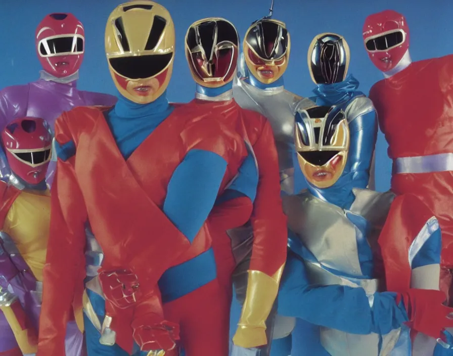Prompt: power ranger 1 9 8 0 s gimp band, surrealism aesthetic, detailed facial expressions