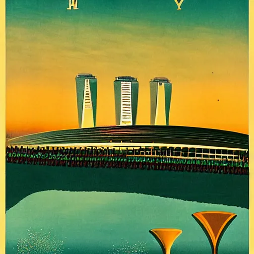 Image similar to art deco tourism poster of marina bay sands