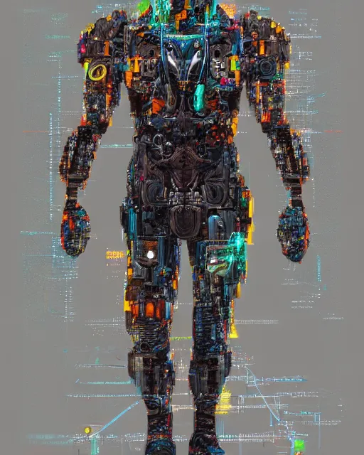 Image similar to a glitch art full body character portrait of cyborg knight / wizard trending on artstation deviantart pinterest detailed realistic hd 8 k high resolution