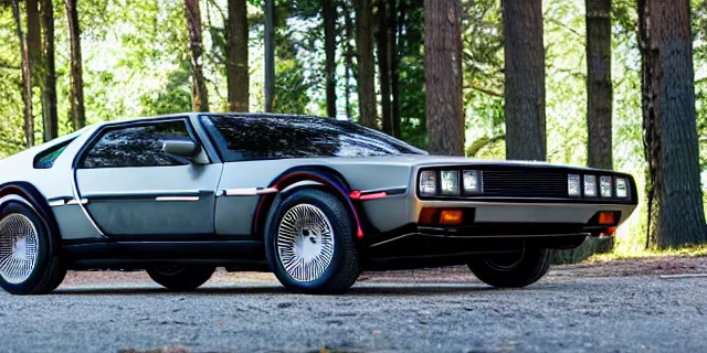 Image similar to a single delorean and 1 9 6 9 dodge charger hybrid, dslr