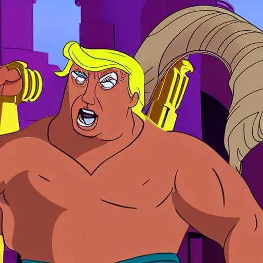 Image similar to donald trump as hercules, disney, cartoon,