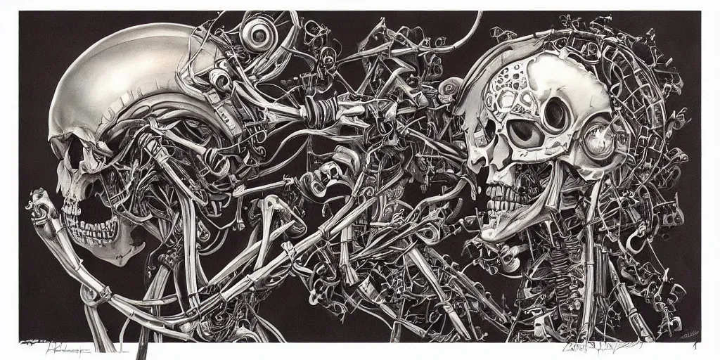 Image similar to a beautiful painting of robot by aaron horkey, trending on artstation, skeleton