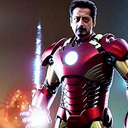 Prompt: still of salman khan in iron man suit in iron man movie