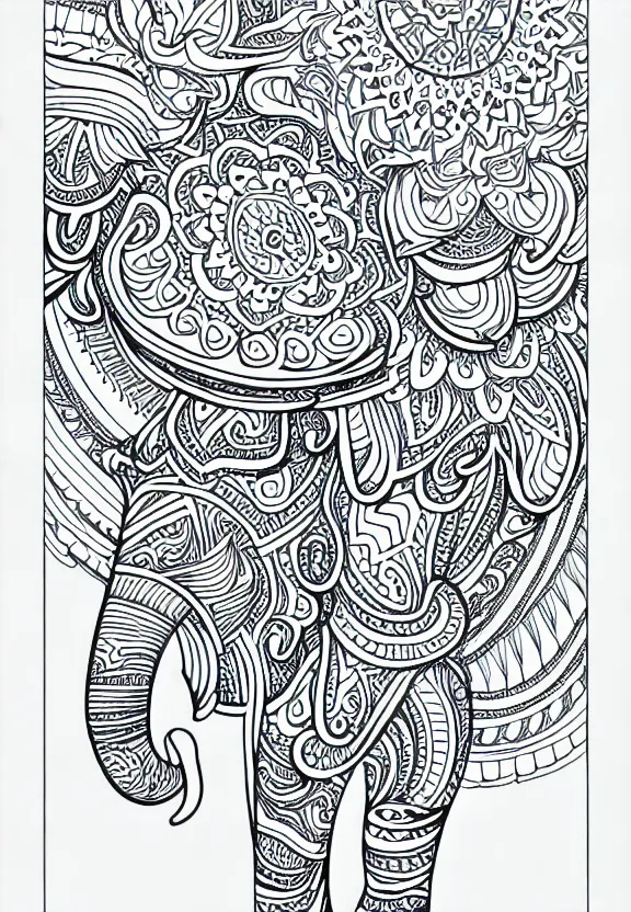 Image similar to elephant ornaments fractal ink drawing line art colouring page vector