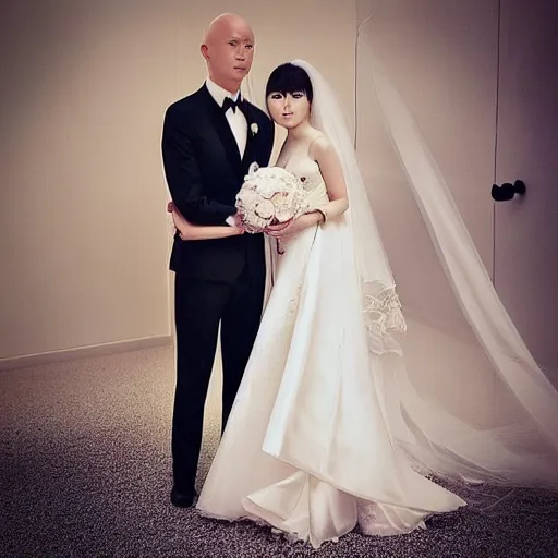 Image similar to saitama one punch man instagram couple's wedding photo shoot, closeup photo