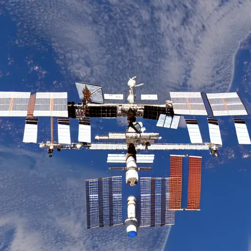 Prompt: a detailed sketch of the international space station, with the sun reflecting off of it's windows, various refining methods, micro macro autofocus, ultra definition, cinematic