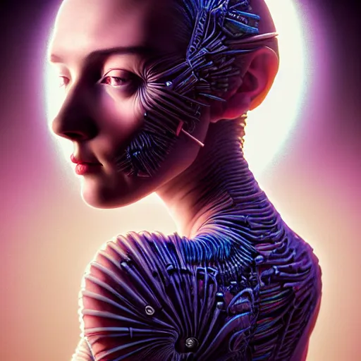 Image similar to Colour Caravaggio style Photography of Beautiful woman with highly detailed 1000 years old face wearing higly detailed sci-fi halo above head and Woman wearing hyperrealistic sci-fi dress ,designed by Josan Gonzalez. Many details . In style of Josan Gonzalez and Mike Winkelmann andgreg rutkowski and alphonse muchaand and Caspar David Friedrich and Stephen Hickman and James Gurney and Hiromasa Ogura. volumetric natural light