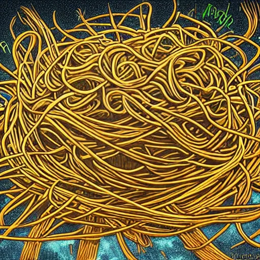 Prompt: realistic rendering of the flying spaghetti monster
