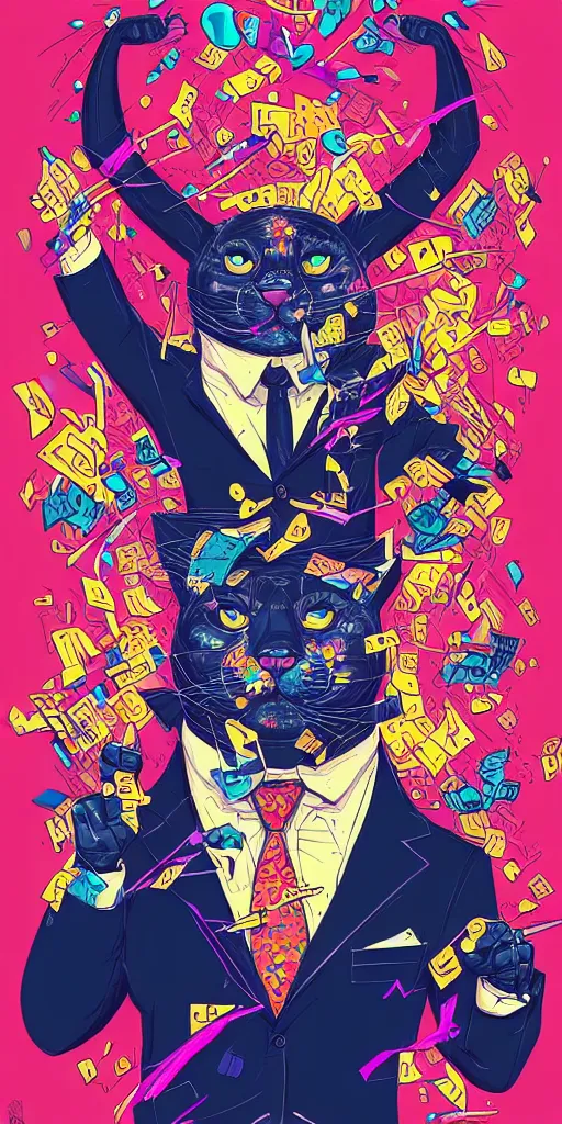 Prompt: panther in a suit, explosion, colourful, extremely detailed, sharp focus, wide view, full body shot, smooth, digital illustration, by james jean, by rossdraws, frank franzzeta, mcbess, sakimichan