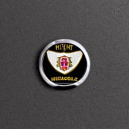 Image similar to high school badge, lapel, pinnable, highly detailed, grey background, restrained