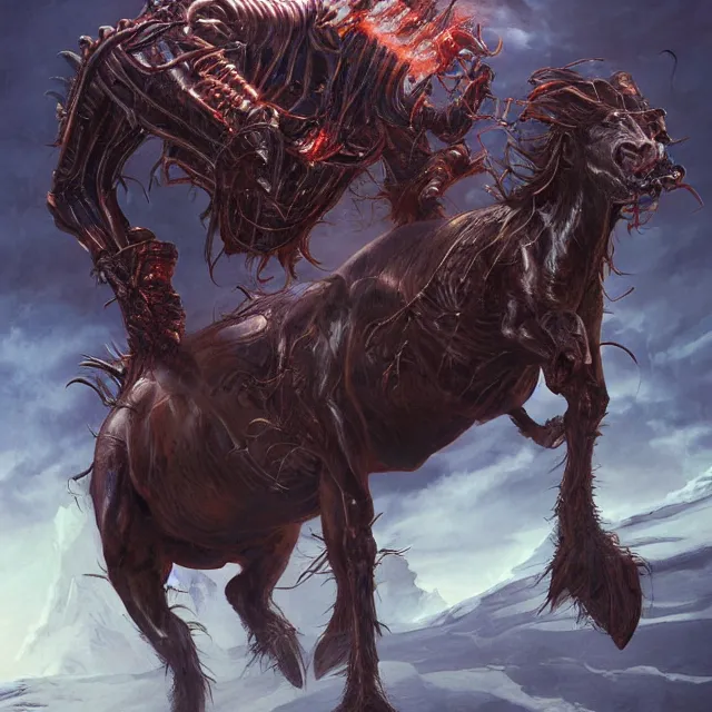 Prompt: horses thing 1 9 8 2 creature monstr john carpenter by stanley artgerm lau, antarctica, wlop, the thing alien assimilation, metamorphose, rossdraws, frank frazetta, andrei riabovitchev, marc simonetti