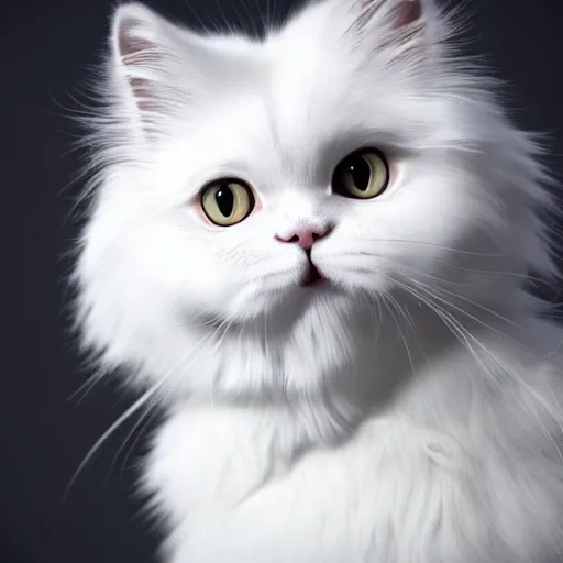 Prompt: still photo of a cute white persian cat, highly detailed, photorealistic portrait, bright studio setting, studio lighting, crisp quality and light reflections, unreal engine 5 quality render