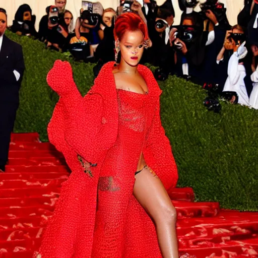 Image similar to rihanna on the met gala red carpet wearing a gown inspired by scooby doo