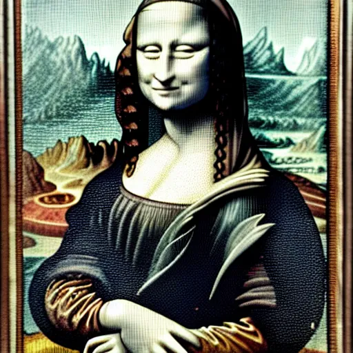 Image similar to mona lisa in the style of ancient mosaic