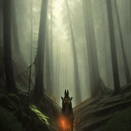 Prompt: long shot photo of anubis in the foggy forest, foggy bottom, highly detailed, digital painting, artstation, smooth, sharp focus, illustration, art by artgerm and greg rutkowski and alphonse mucha