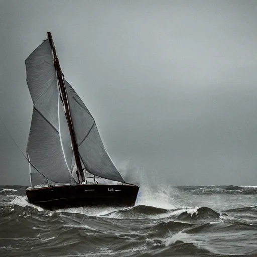 Image similar to a sailing boat in stormy weather