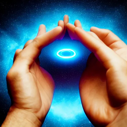 Image similar to a floating glowing infinity in someone's hands