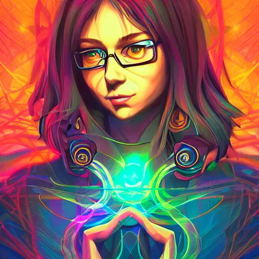 Image similar to skill magic geek inside matrix deepdream radiating a glowing aura stuff loot legends stylized digital illustration video game icon artstation lois van baarle, ilya kuvshinov, rossdraws,