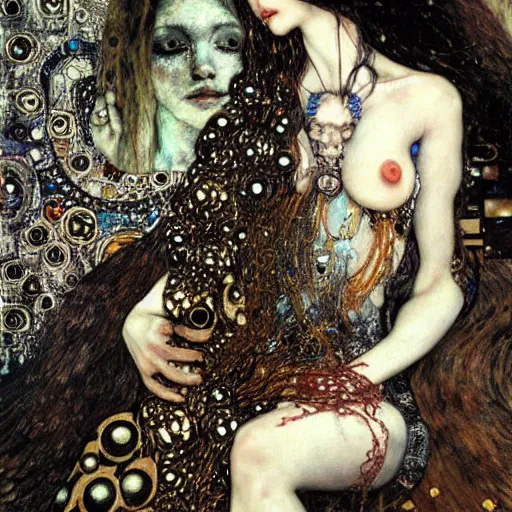 Image similar to depraved goddess, intricate detail, klimt, royo, royo, giger, miro, whealan,