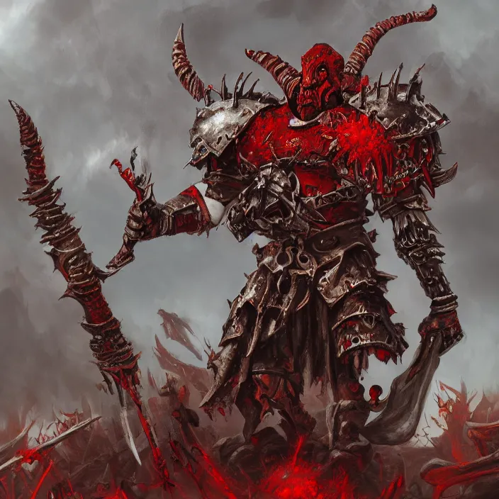 Image similar to a khorne warrior from warhammer, digital art, fantasy art, 4 k, by michael whelan, deviantart, trending on artstation,
