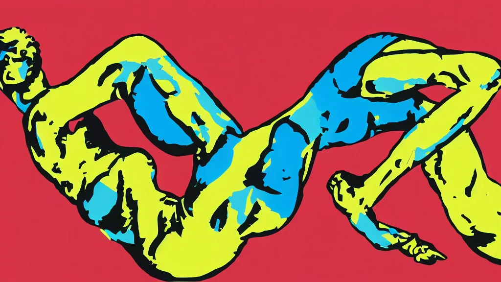 Prompt: shirtless man cartwheel, pop art style