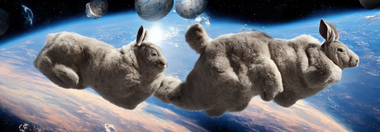 Image similar to photo of big chungus floating in space