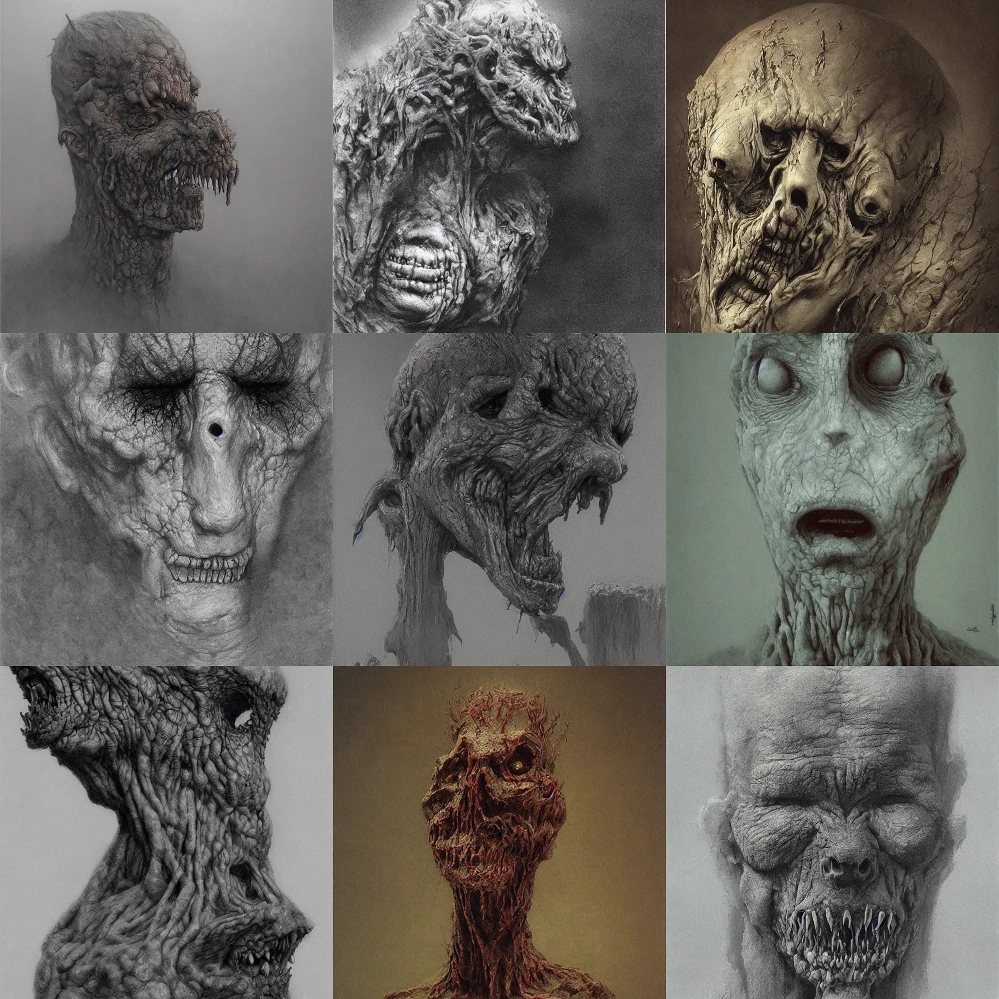 Prompt: creature bust, horror, art by zdzislaw beksinski, concept art, realistic