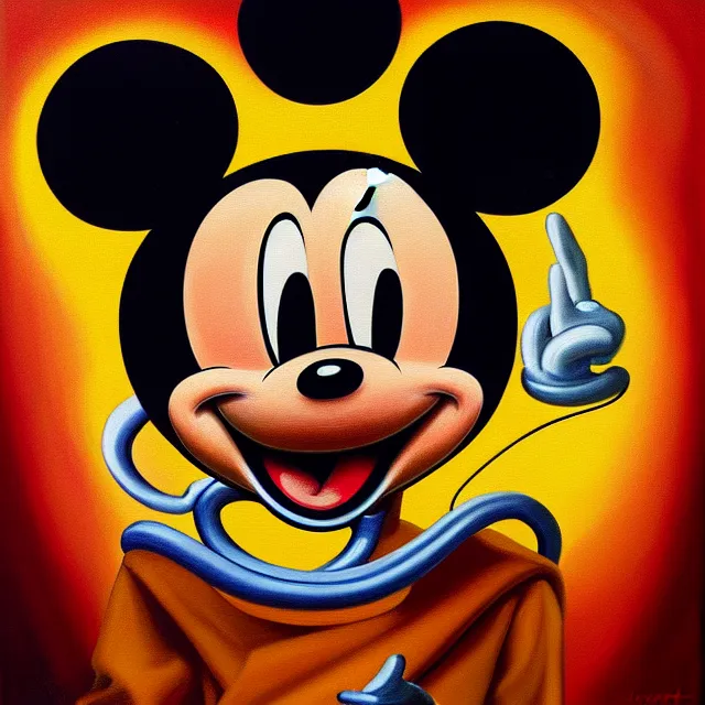 Image similar to an oil on canvas portrait painting of mickey mouse, polycount, surrealism, surrealist, lovecraftian, cosmic horror, high detail