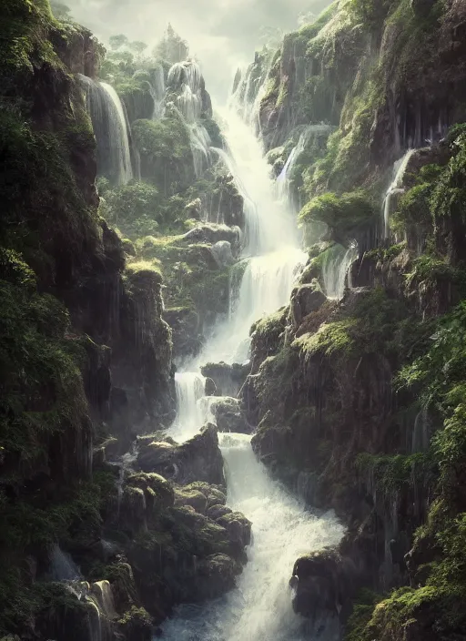 Prompt: A waterfall made of humans by Greg Rutkowski, Sung Choi, Mitchell Mohrhauser, Maciej Kuciara, Johnson Ting, Maxim Verehin, Peter Konig, final fantasy, 8k photorealistic, cinematic lighting, HD, high details, dramatic, atmospheric , trending on artstation