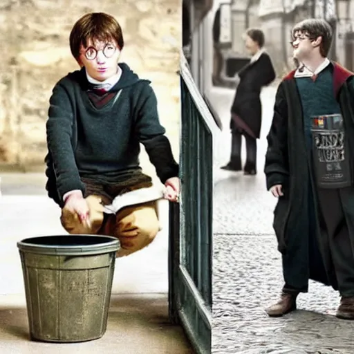 Prompt: a picture of harry potter and a trash can, are making babies in 2 0 5 4,