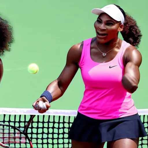 Prompt: Kermit the frog and Serena Williams playing tennis sports journalism 4k hd