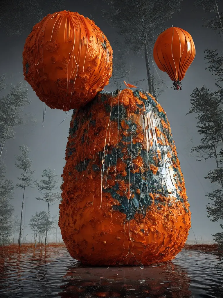 Image similar to mercury capsule made of discarded tarp balloons, muted multi - colors, realistic texture, section model, rna bioweapon, nanotech demonic monster horror, stunning atmosphere, ink dropping in water, organic fractal mycelum and fungi