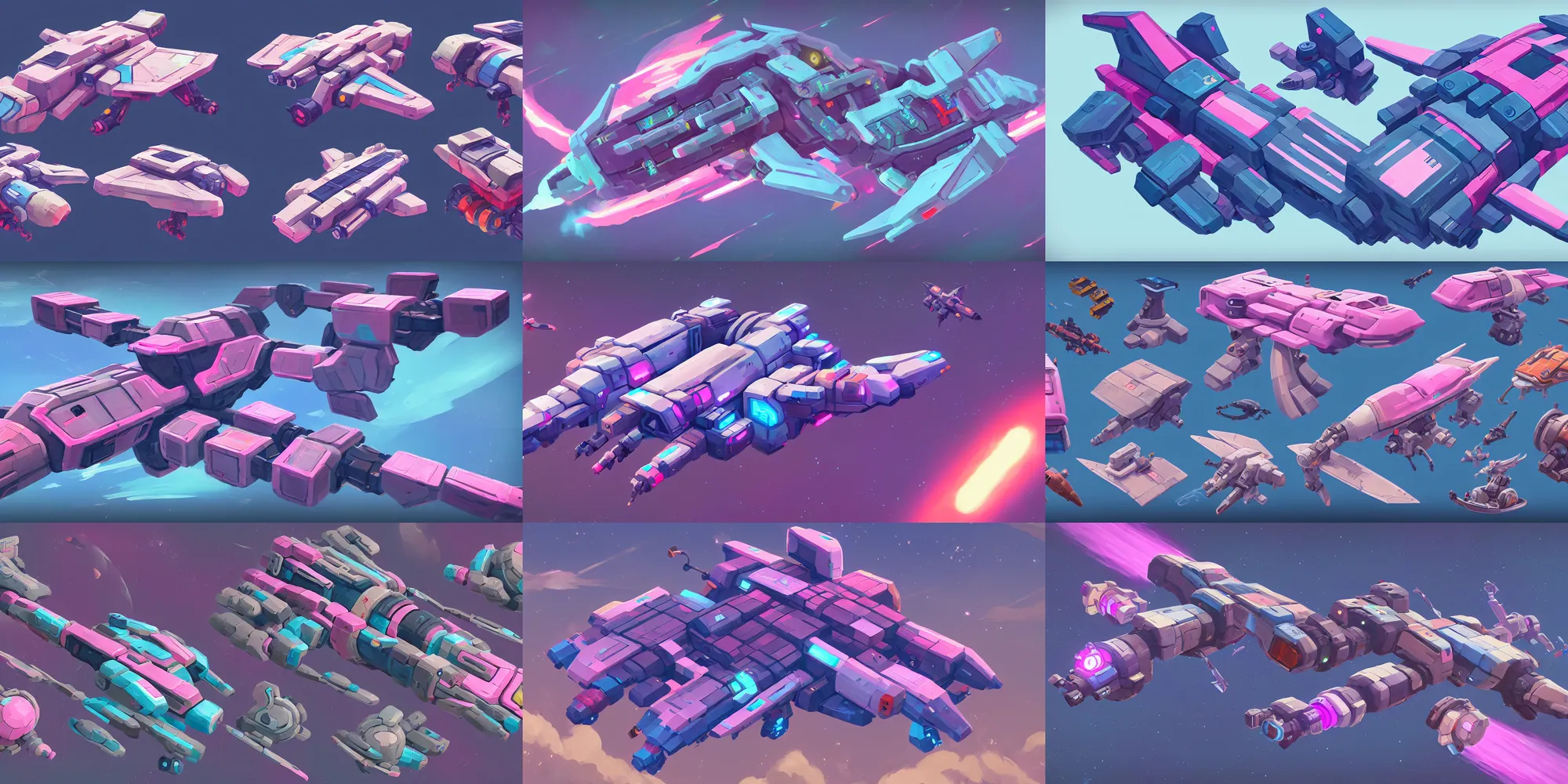 Prompt: game asset of cargo spaceship modular, in gouache detailed paintings, props, stylized, 2 d sprites, kitbash, arcane, overwatch, blue and pink color scheme, 8 k, close up