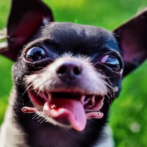 Image similar to creepy chihuahua baring its teeth with soulless evil eyes