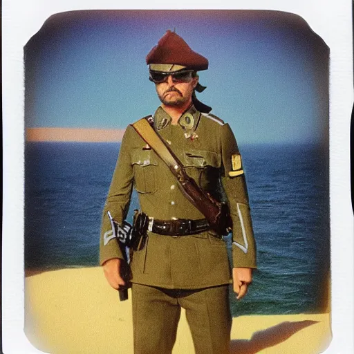 Image similar to polaroid hyper realistic New Californian republic solider by Tarkovsky