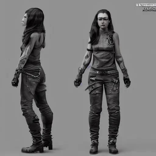 Prompt: badass biker female character design, side view, by weta digital, character sheet, full body, cg awards gallery, awarded on cgsociety, symetrical, detailed, modelled in zbrush, by steven stahlberg and bouguereau, by framestore